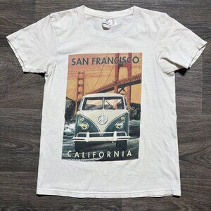 San Francisco California T-Shirt Small Graphic Peace Tee Bus Golden Gate Bridge